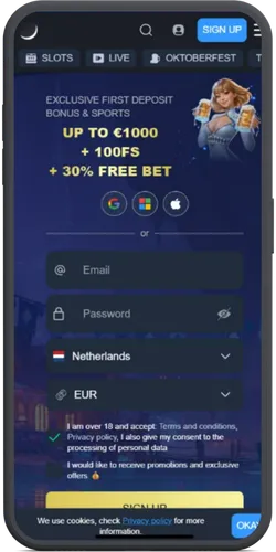 Inlogscherm van de Monixbet app met velden voor account of registratie.